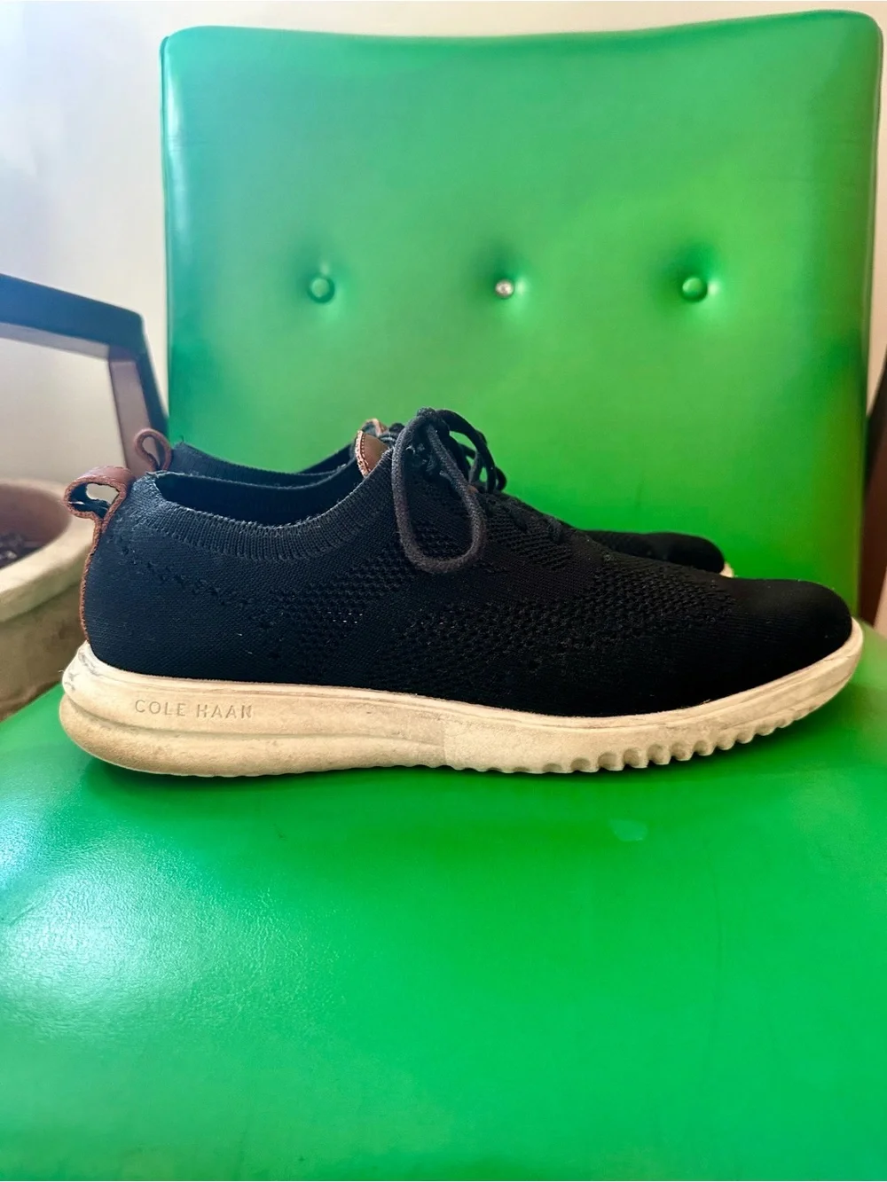 Cole Haan Black Knit Sneaker with Cream Sole and Tan Heel Tab